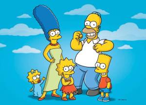 The first family of animation: Maggie, Marge, Lisa, Homer, and Bart.